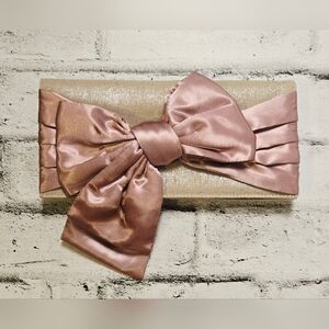 Champagne Clutch w/ Satin Blush Bow Evening Bridal Wedding Bag